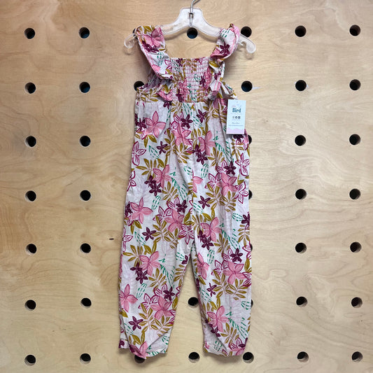 Smocked Floral Linen Blend Romper