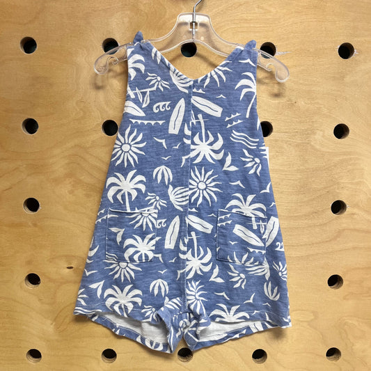 Blue/White Suns Palm Trees Romper