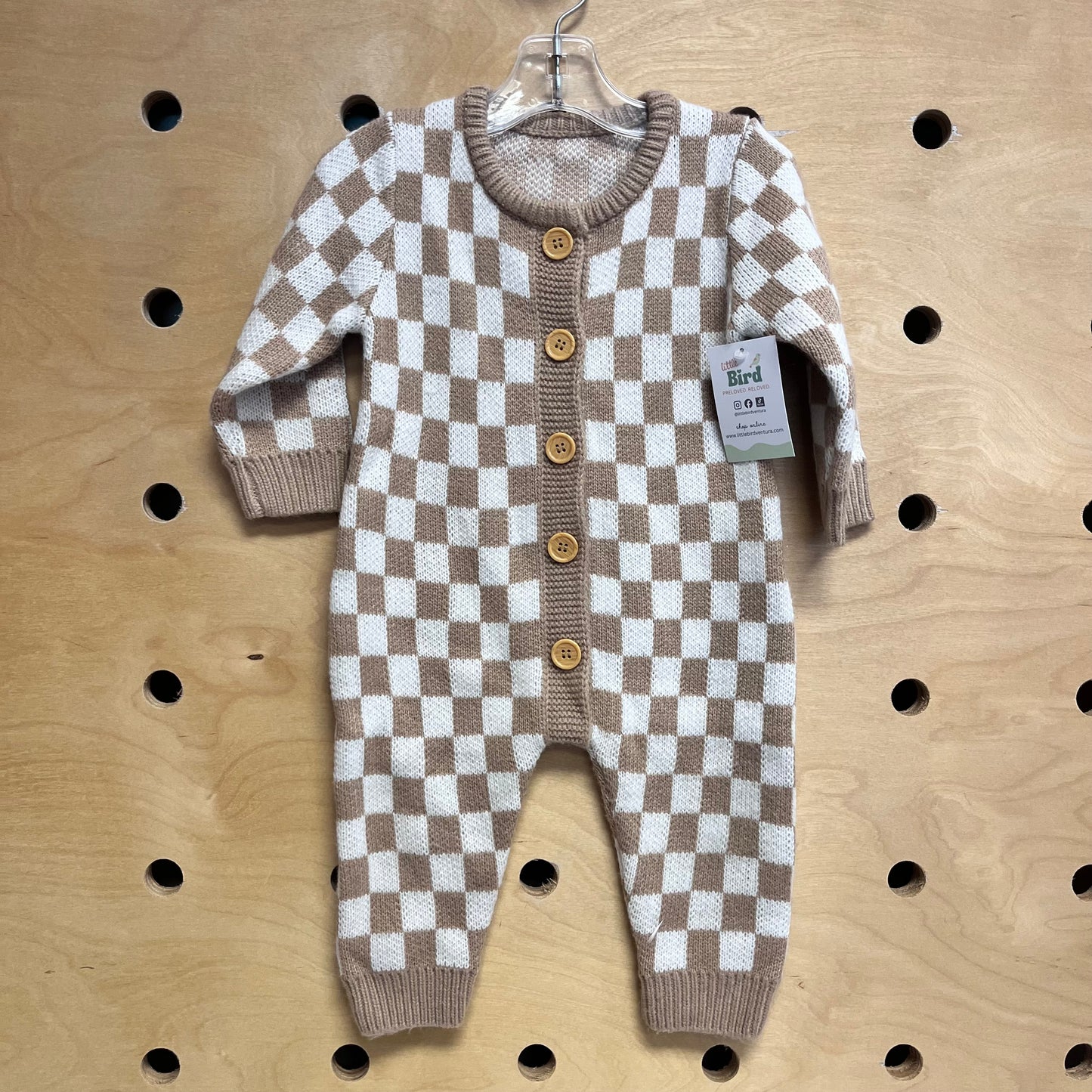 Tan/White Checkered Knit Romper