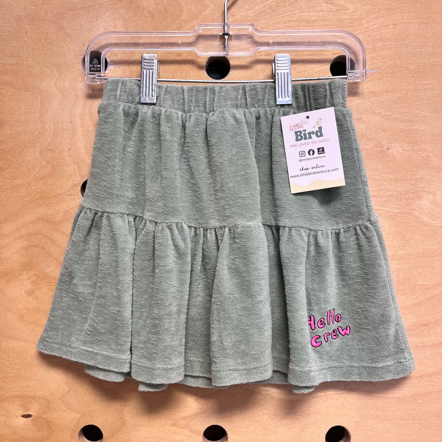 Green Terry Emroider 'Hello Crew' Skirt