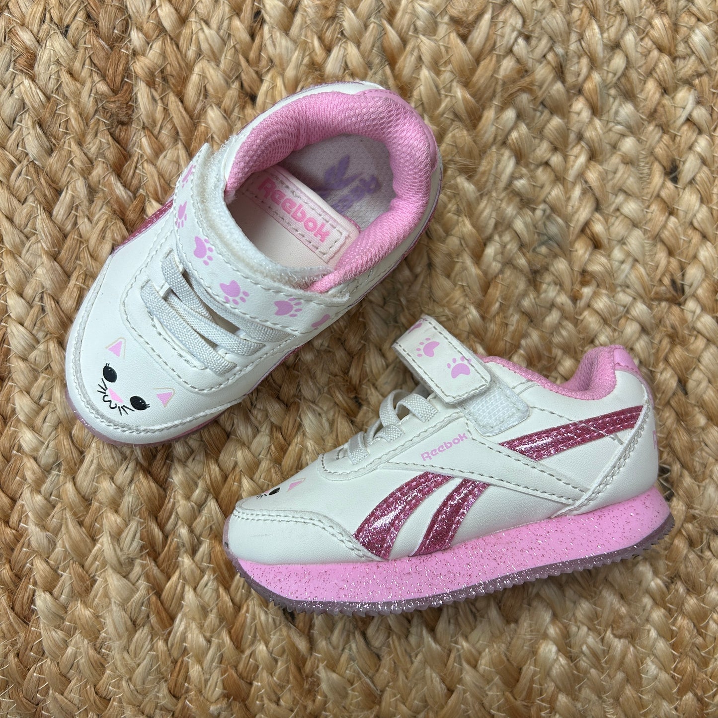 Pink & White Cat Velcro Sneakers