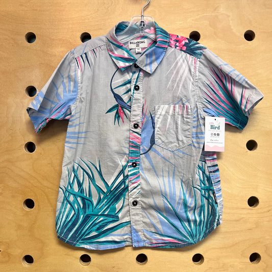 Grey/Pink Leaves Button Up