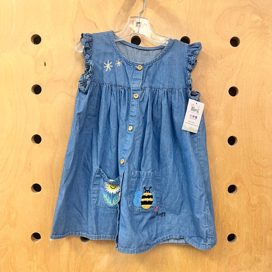 Denim Embroidered Flower Dress