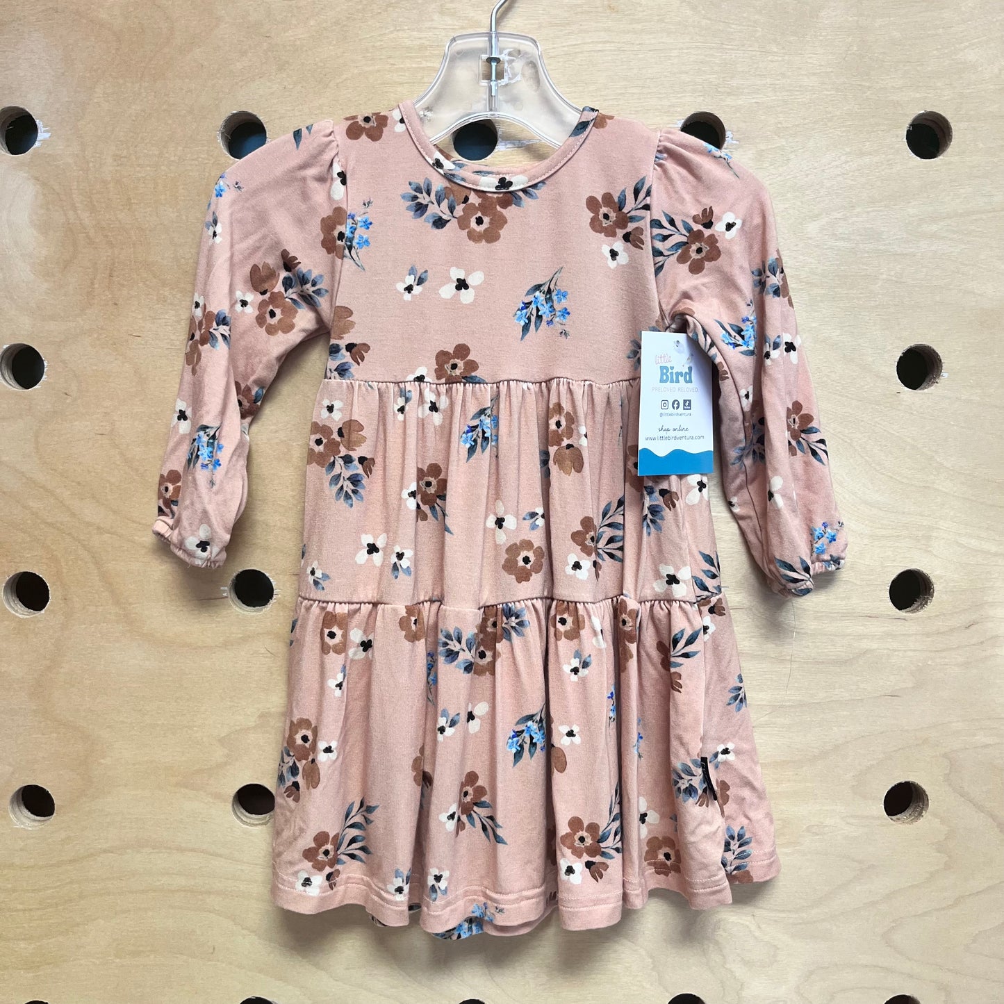 Tan/Blue Floral Bamboo LS Dress