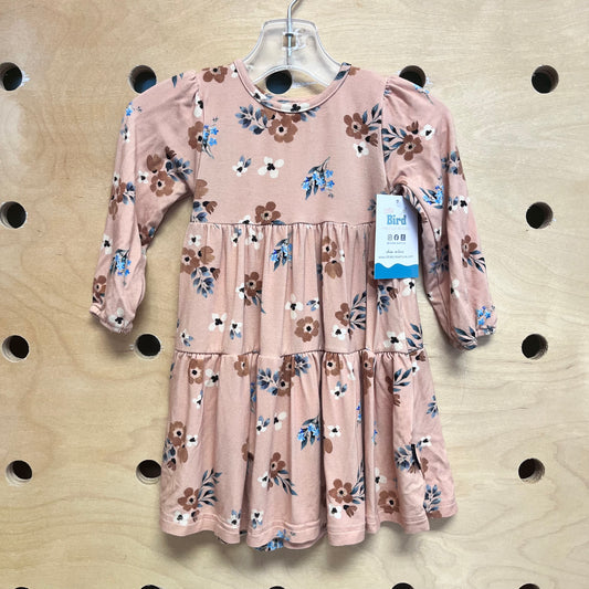 Tan/Blue Floral Bamboo LS Dress