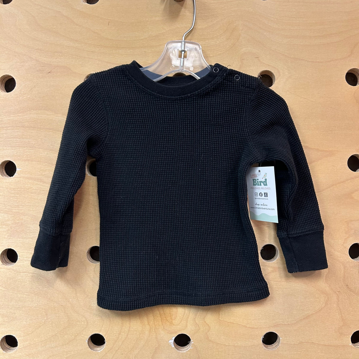Black Waffle Knit Cotton Blend LS