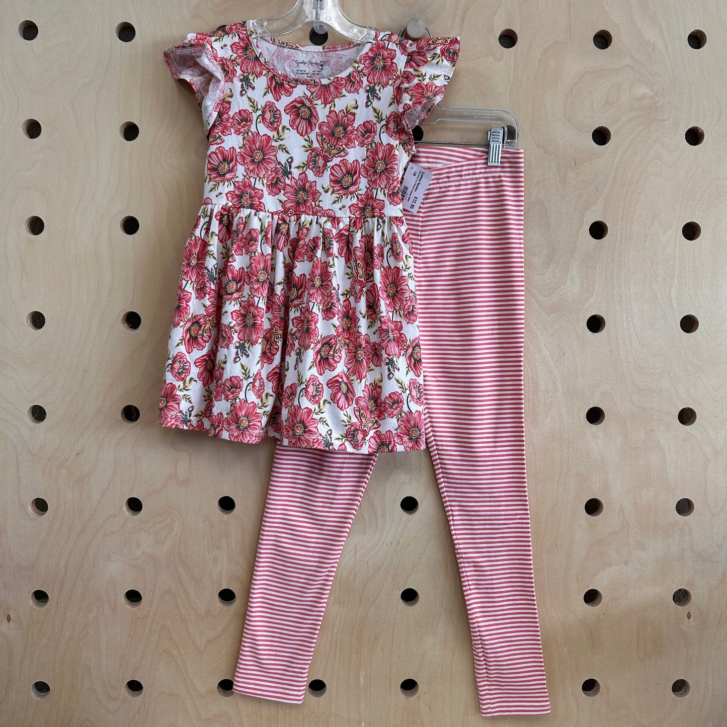 Pink Floral Top & Striped Leggings NWOT!
