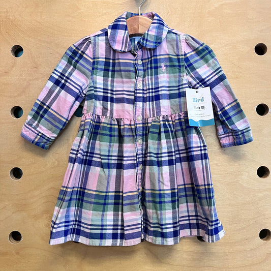 Pink Plaid Button Dress
