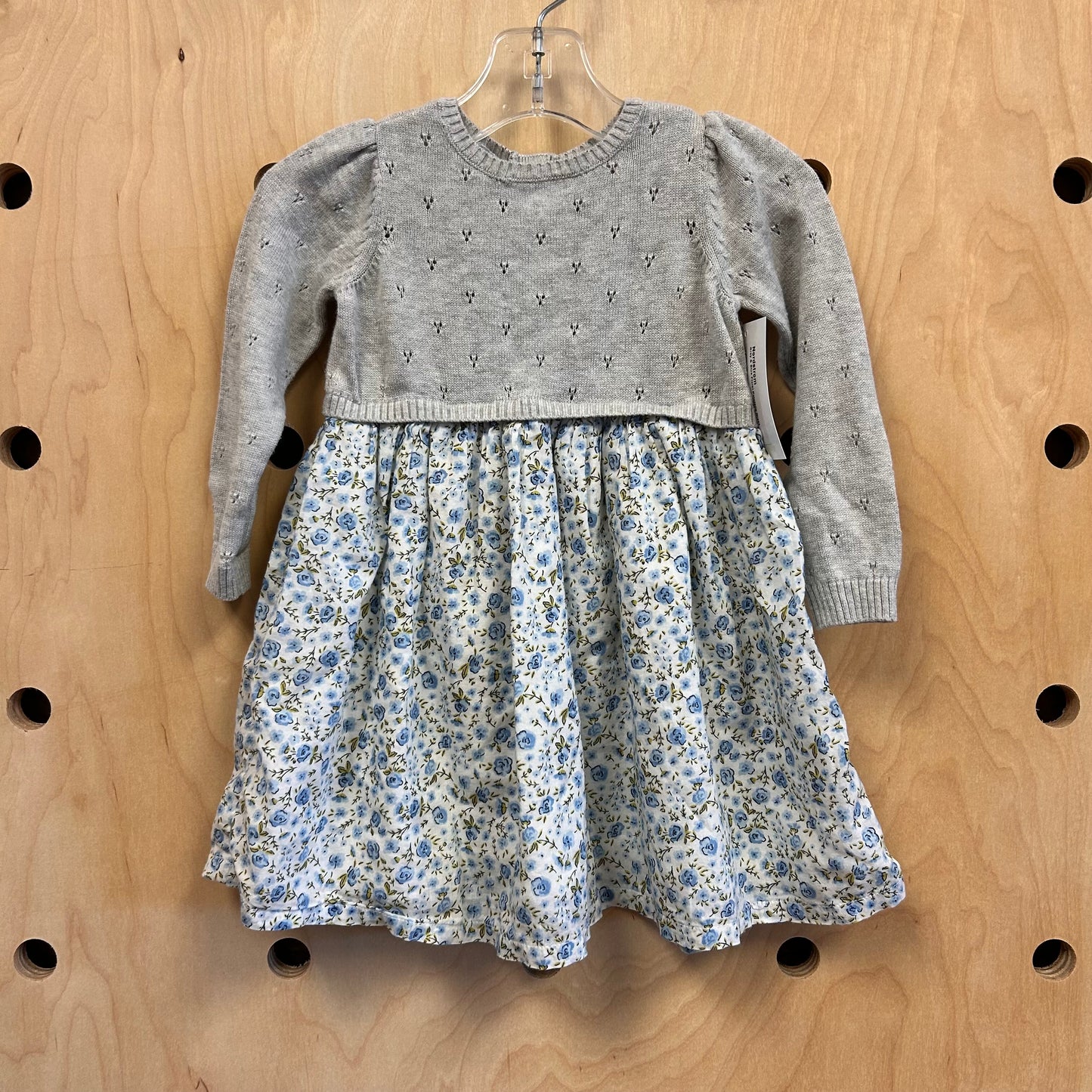 Grey & Blue Floral Pointelle Dress