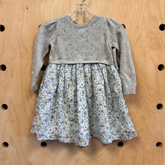 Grey & Blue Floral Pointelle Dress