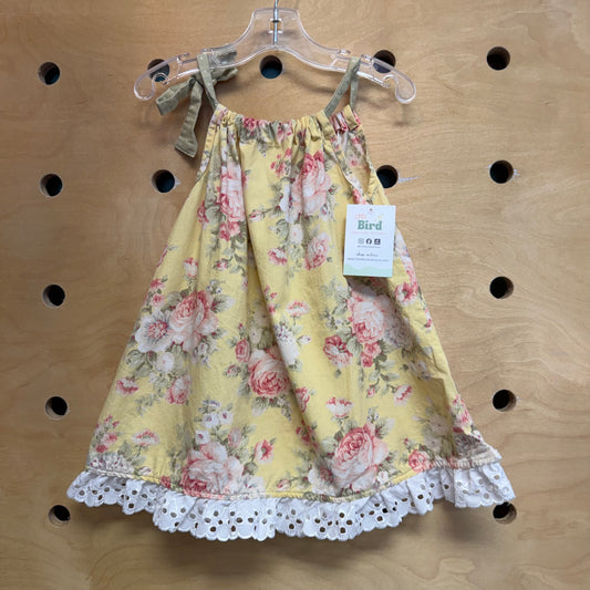 Yellow/Pink Floral Lace Trim Dress