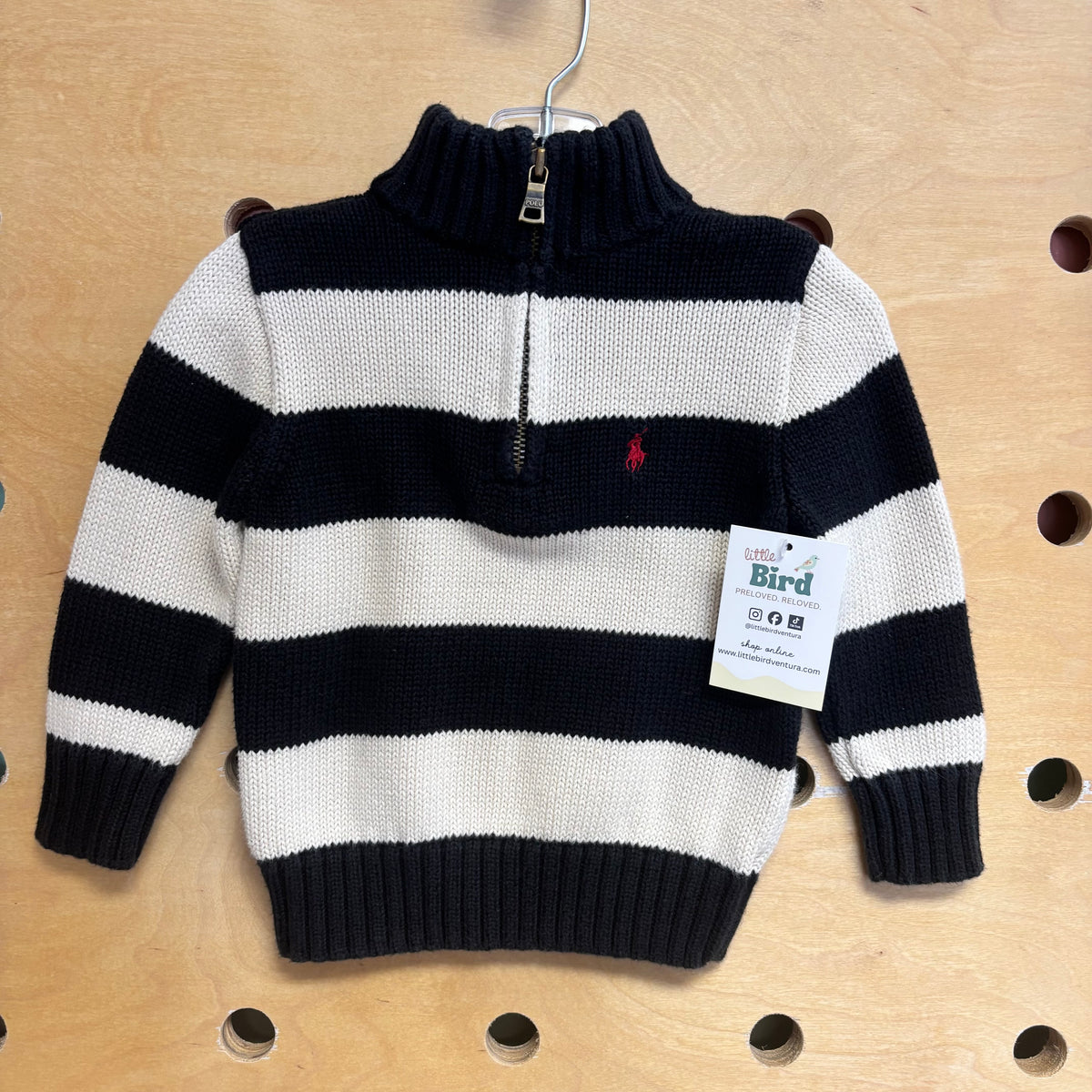 Cream/Black Knit 1/4 Zip Sweater