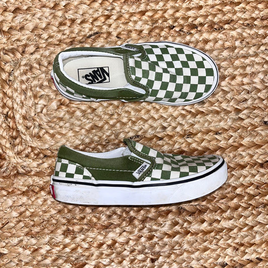 Green & White Checkerboard Slip-On Sneakers