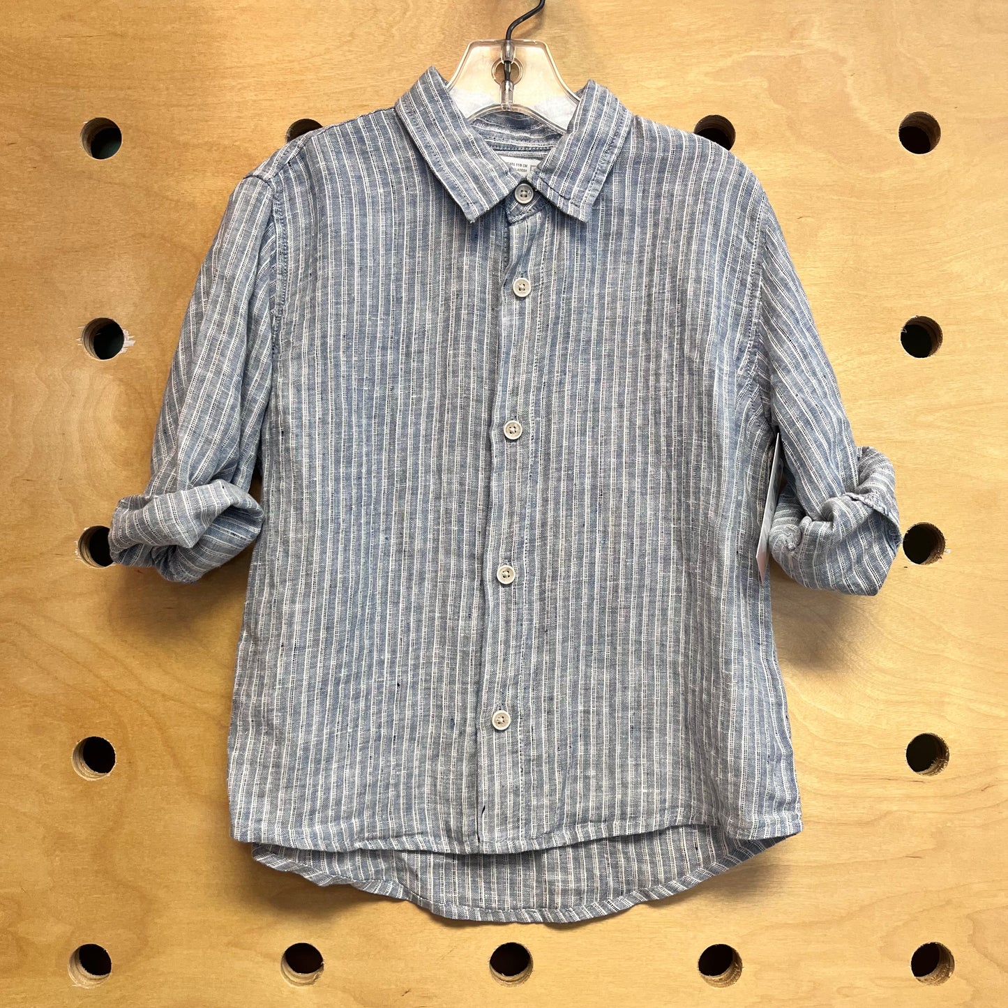 Blue/White Striped Linen Button Up
