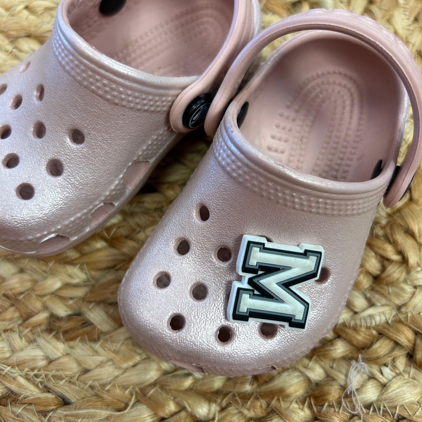 Pink Metallic 'M' Charm Clogs