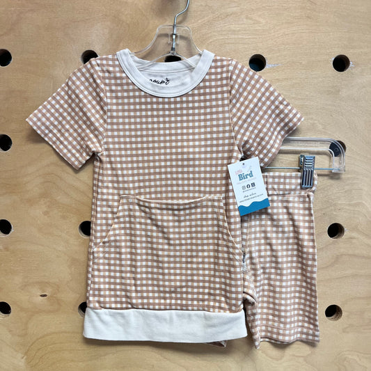 Brown Gingham Pocket Outfit