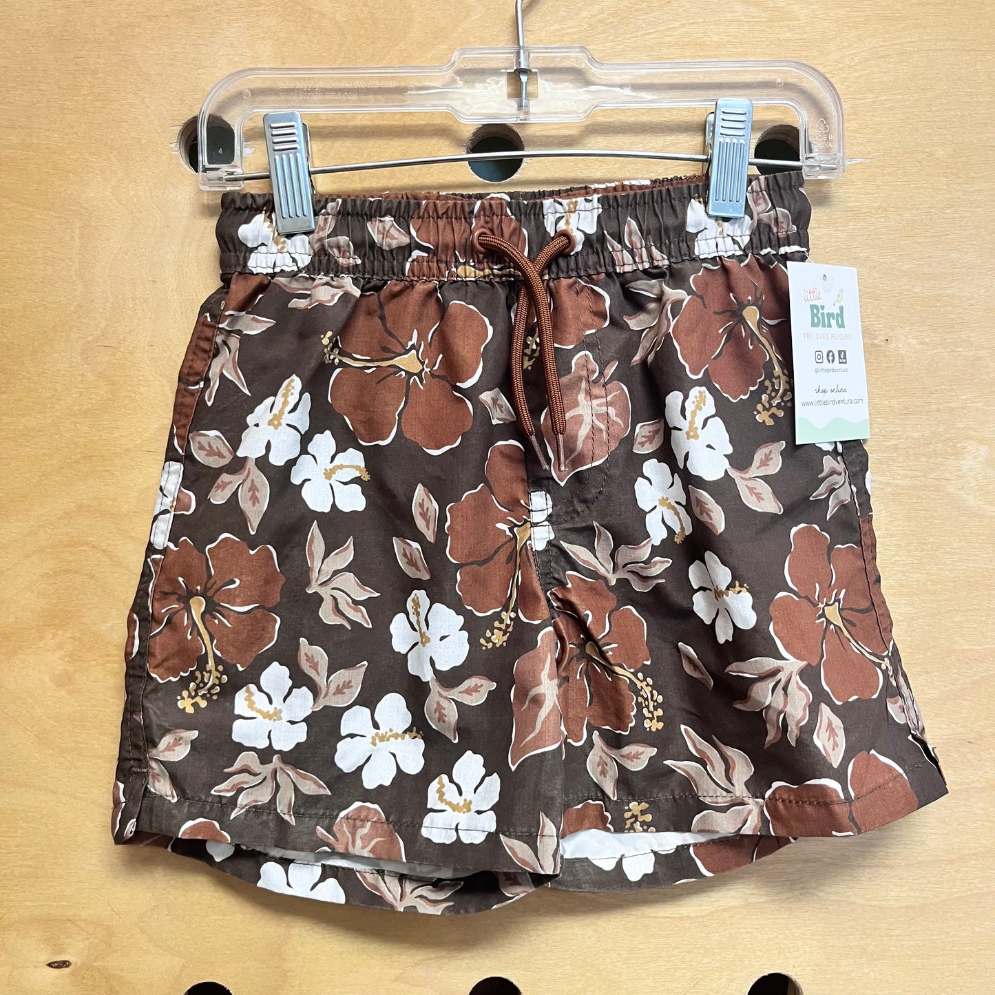 Brown Hibiscus Swim Trunks
