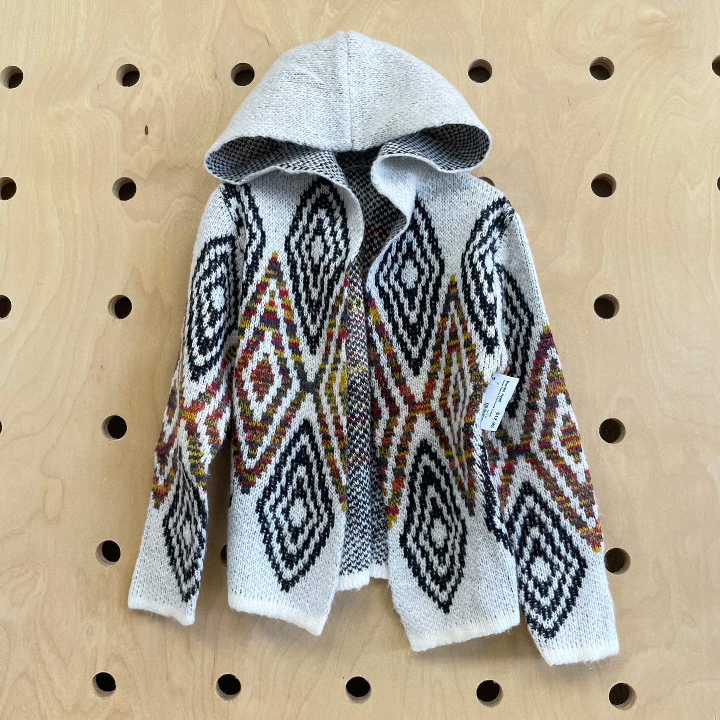 Cream Diamond Print Hoodie Cardigan