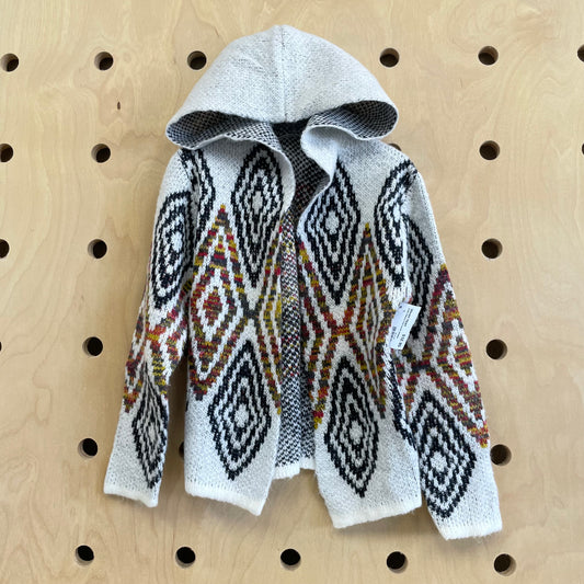 Cream Diamond Print Hoodie Cardigan