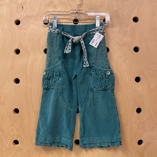 Teal Lace Details Cords w/Belt