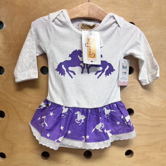 White/Purple Horse Skirted Bodysuit NEW!