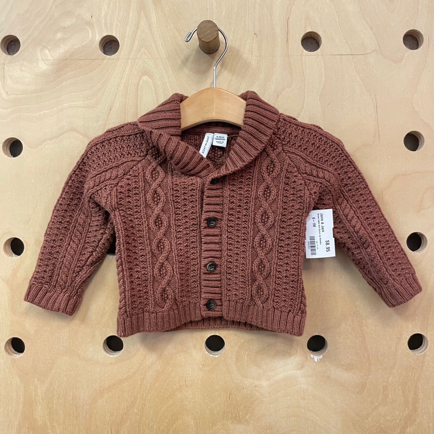 Brown Cable Knit Button Up Sweater