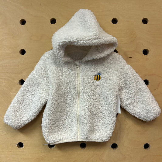 White Embroidered Bee Sherpa Zip Up