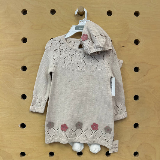 Beige Knit Floral Dress Outfit NEW!