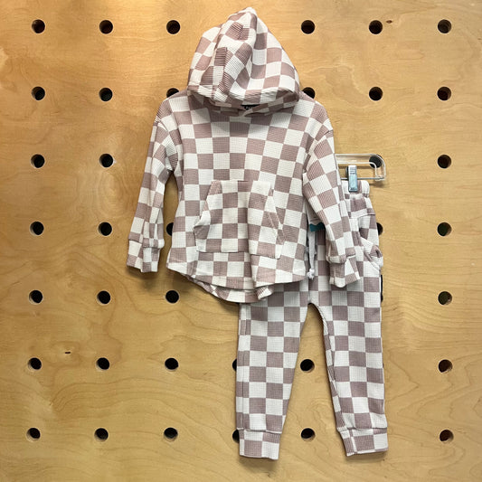 Grey Checkerboard Waffle Knit Hoodie & Pants