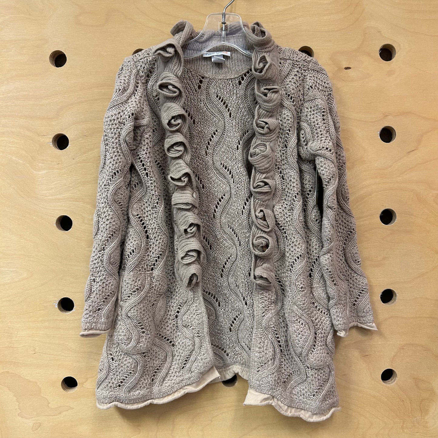 Beige Loose Knit Ruffle Cardigan