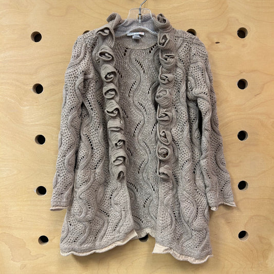 Beige Loose Knit Ruffle Cardigan