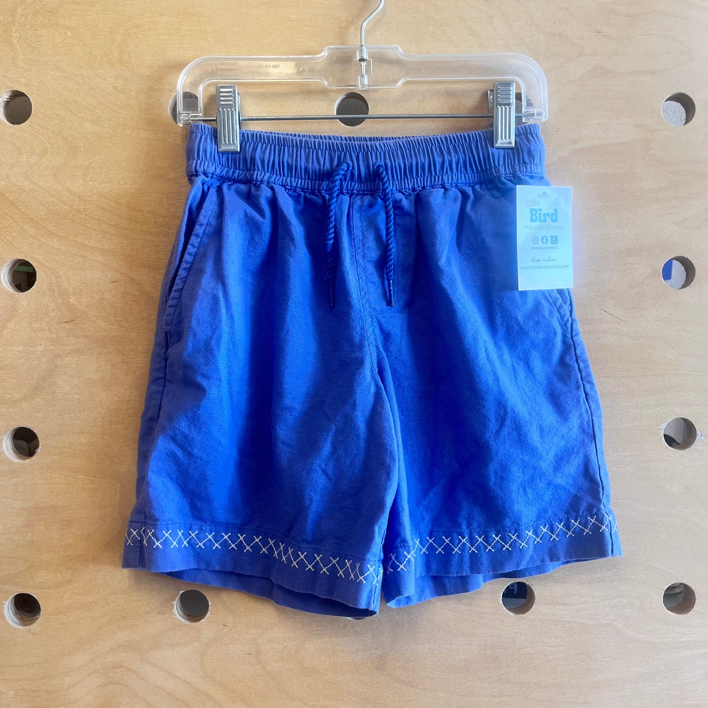 Blue/White Embroider Hem Shorts