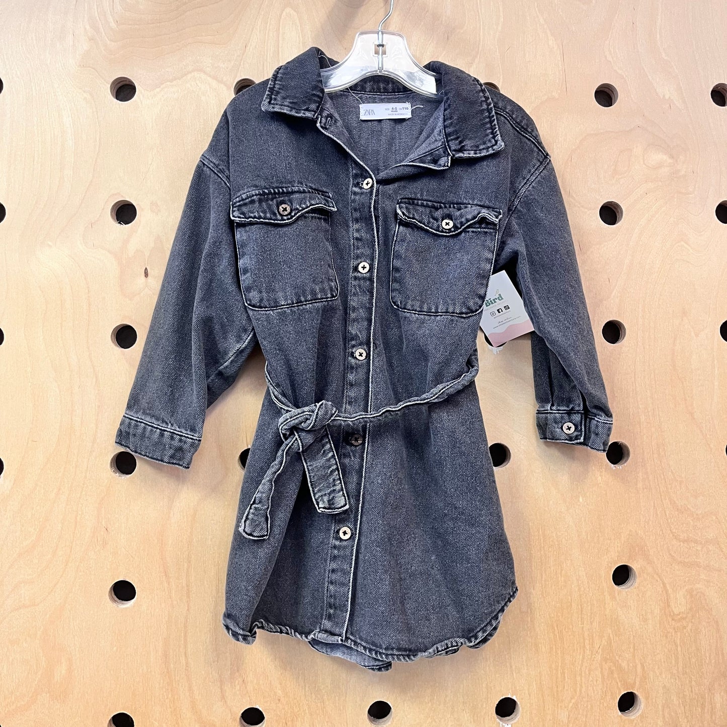 Grey Belted Denim Dress