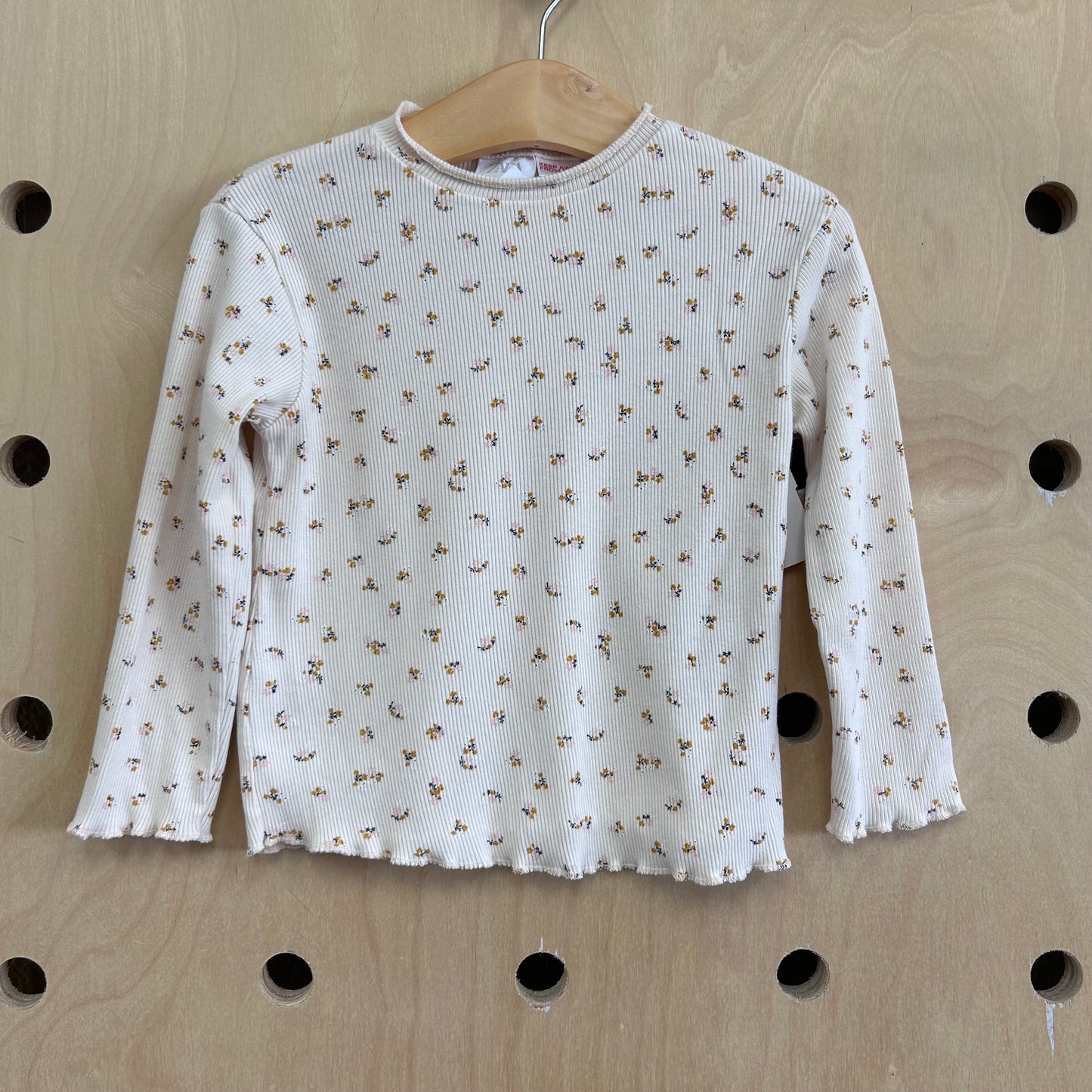 Peach Floral Ribbed Top