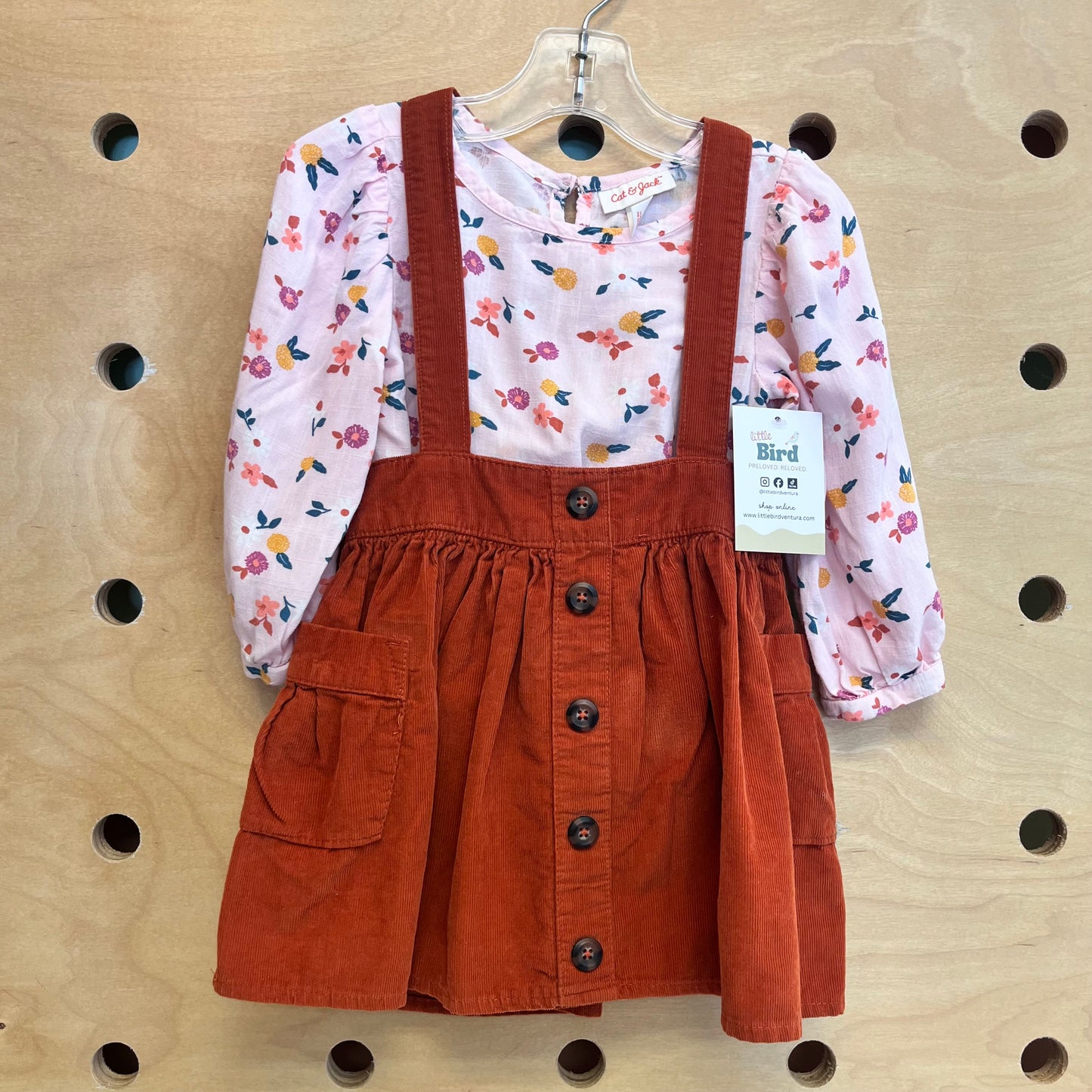 Pink Floral/Rust Cord Jumper Outfit