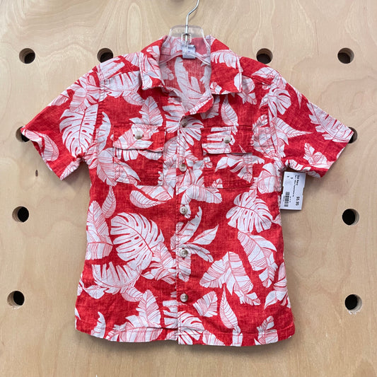 Red + White Tropical Button Up