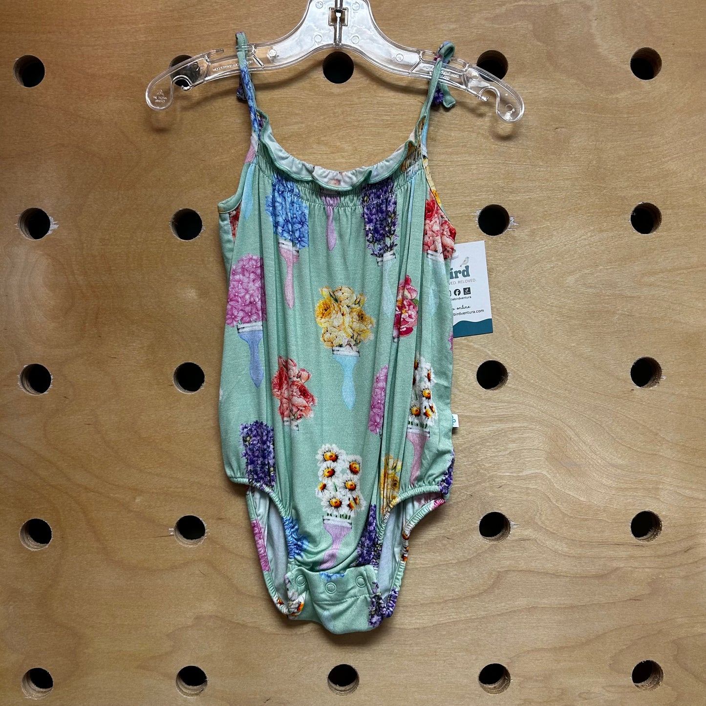 Green Floral Paintbrush Bamboo Romper
