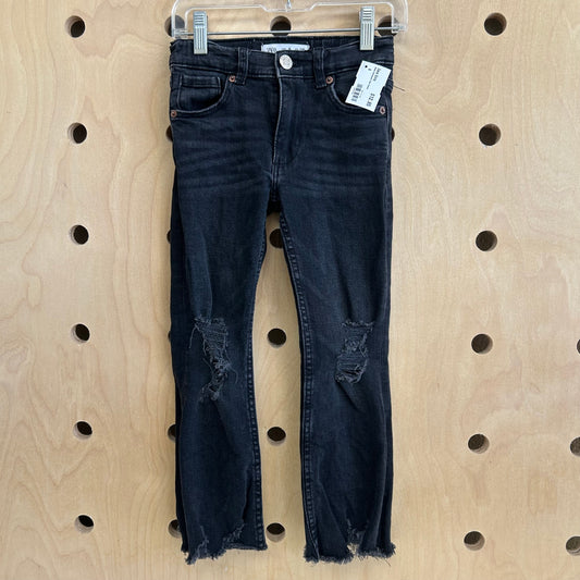 Black Distressed Flare Denim