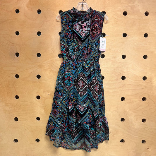 Black/Blue Floral Hi-Low Dress