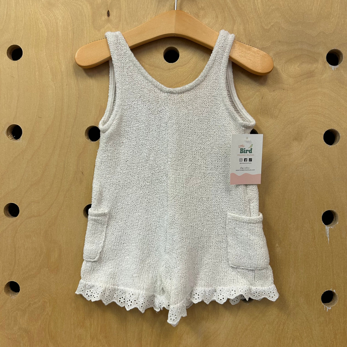 Ivory Eyelet Trim Knit Romper