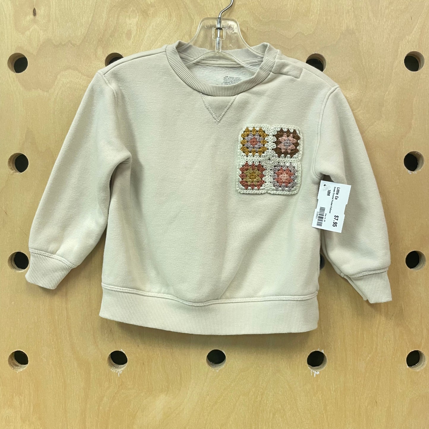 Cream Crochet Pocket Pullover