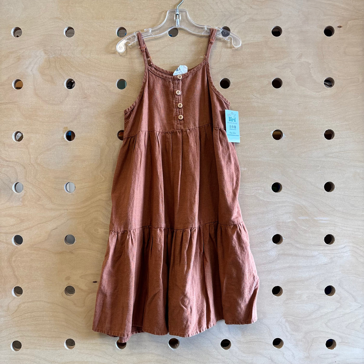 Brown Linen Blend Button Dress