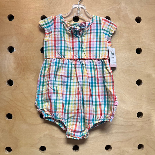 Pastels Plaid Front Bow Romper