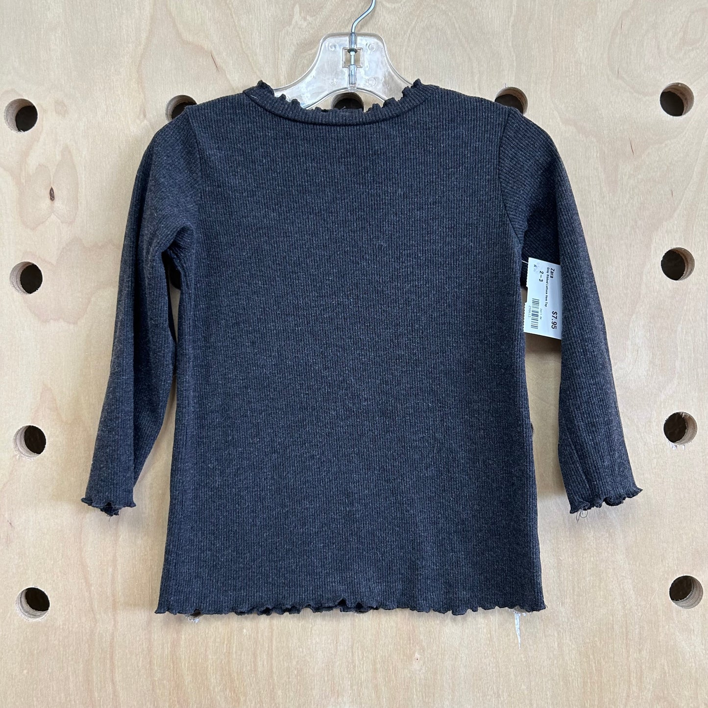 Grey Ribbed Lettuce Hem Top