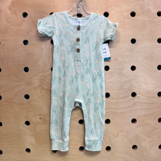 Green Floral Waffle Knit Romper