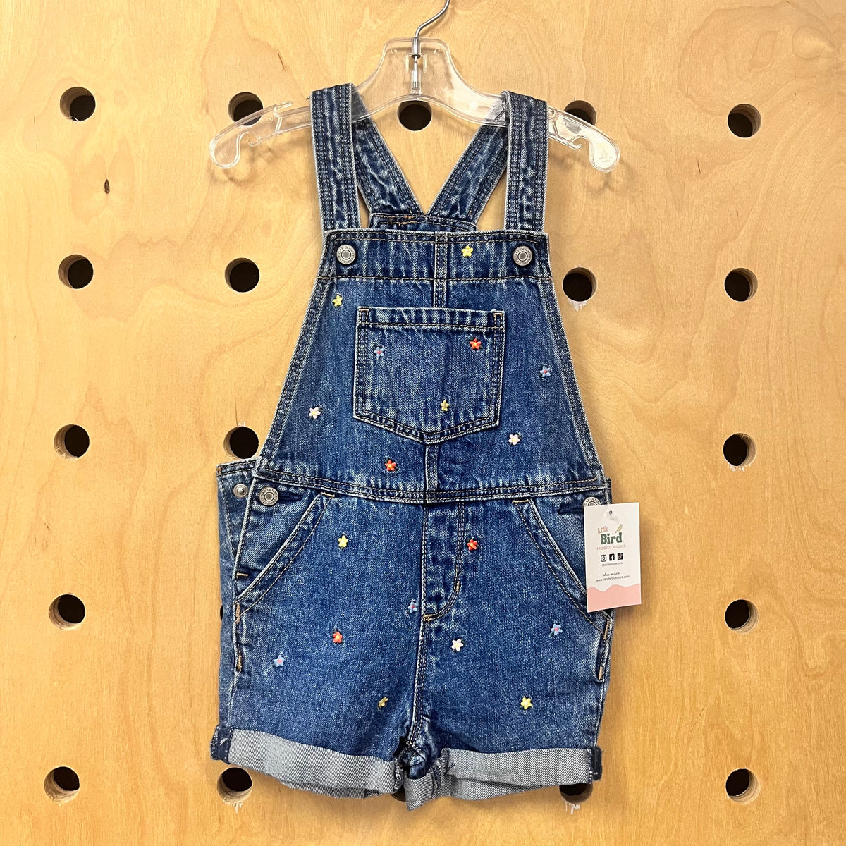 Enbroidered Floral Denim Shortalls