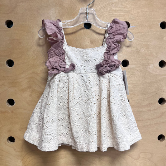 Cream/Plum Eyelett Dress & Bloomers