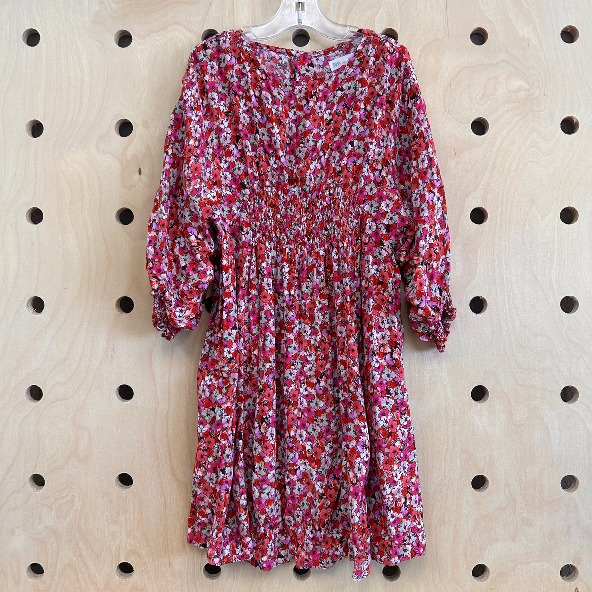Red Floral Smocked Waist Dress