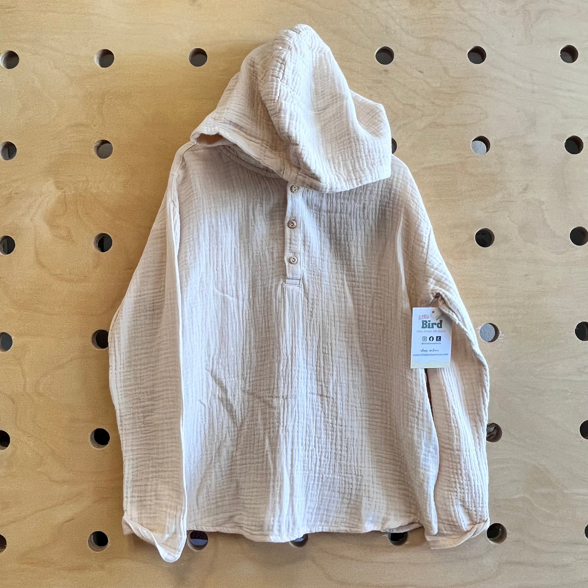 Cream Gauze Hooded Henley