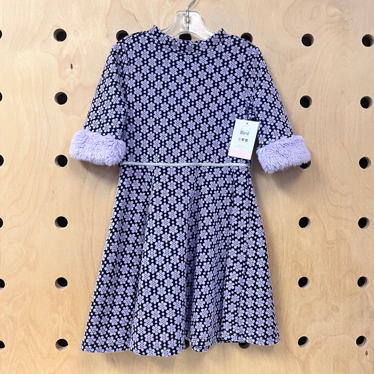 Purple Fur Sleeve Flower Dress